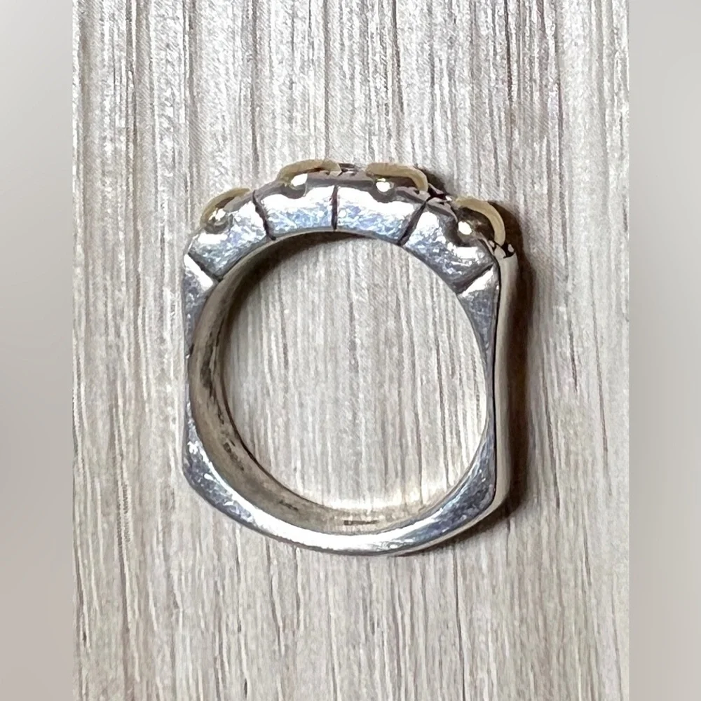 Vintage Designer David & Ronnie Sterling Silver & 14K Gold Band Ring, Size 7.5